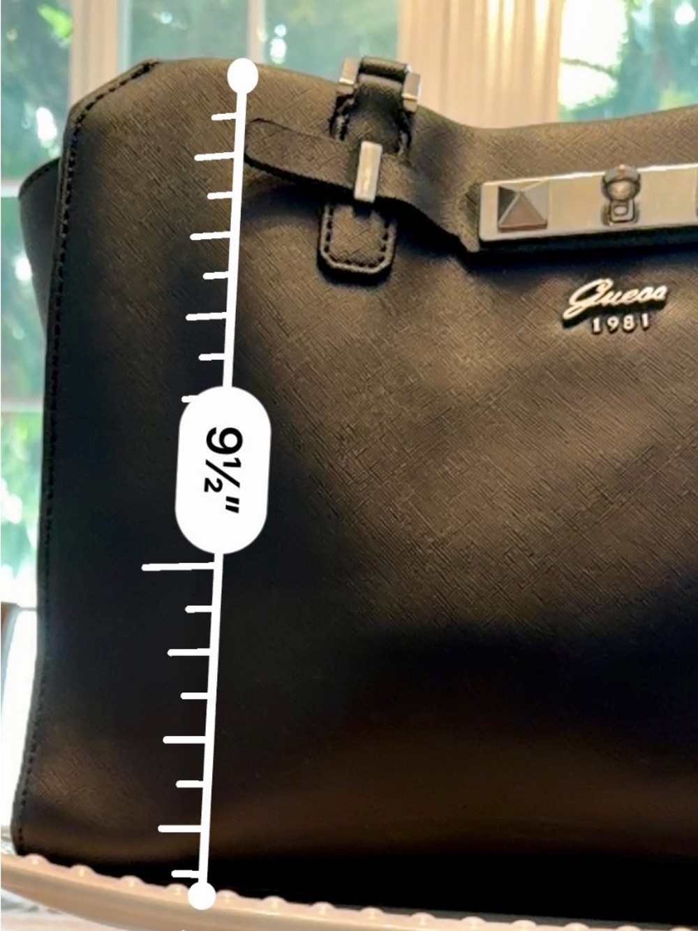 Guess Black Structured Saffiano Tote with Silver Hardware - Picture 5 of 7